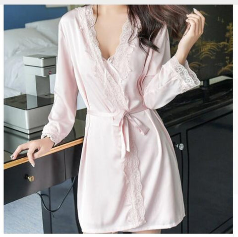 Women's Satin Silk Woman Lace Robe