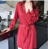 Women's Satin Silk Woman Lace Robe