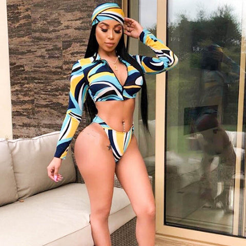 Sexy Women Long Sleeves Zipper Tankinis